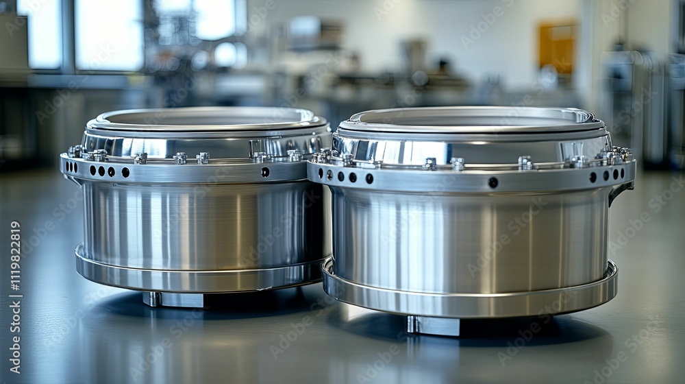 Two Polished Metal Components Resting On A Surface Two Polished Metal Components Resting On A Surface