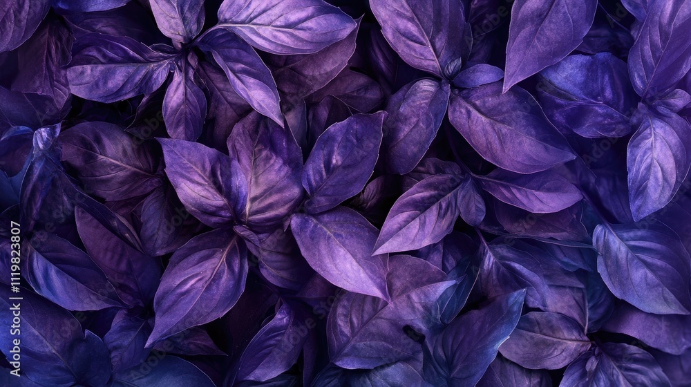 Vibrant close-up of fresh organic purple basil leaves showcasing rich hues and textures ideal for culinary and gardening themes Vibrant close-up of fresh organic purple basil leaves showcasing rich hues and textures ideal for culinary and gardening themes