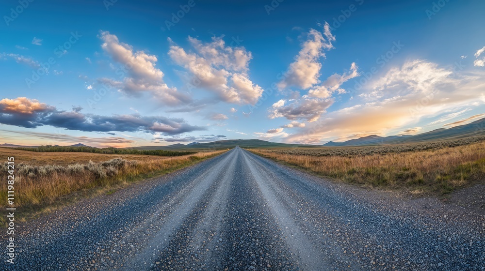 360 HDRI panorama of a gravel road under evening clouds in a blue sky for sky replacement in drone panoramas and game development 360 HDRI panorama of a gravel road under evening clouds in a blue sky for sky replacement in drone panoramas and game development