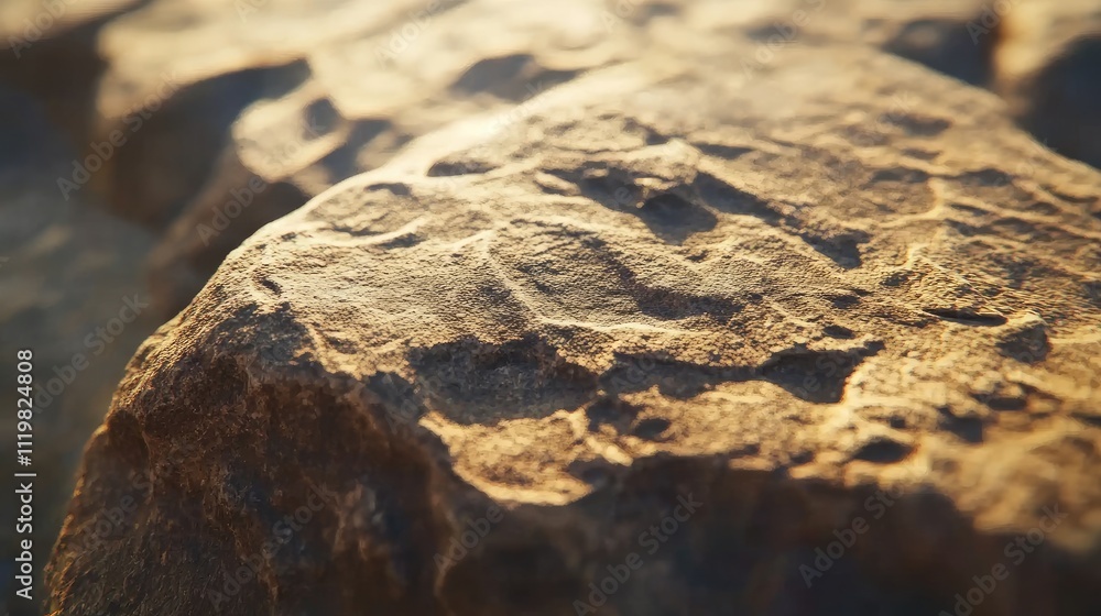 Close Up of a Rough Textured Rock with Indents and Steps Highlighting Ancient Brown Minerals Against a Blurred Stone Background Close Up of a Rough Textured Rock with Indents and Steps Highlighting Ancient Brown Minerals Against a Blurred Stone Background
