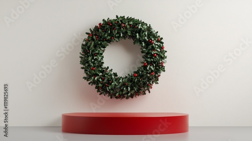Modern Holiday Decor with Red Podium with white background