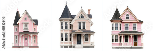 Wallpaper Mural Charming pink Victorian houses turrets ornate trim fairytale home architecture building real estate residential house dwelling residence property Torontodigital.ca