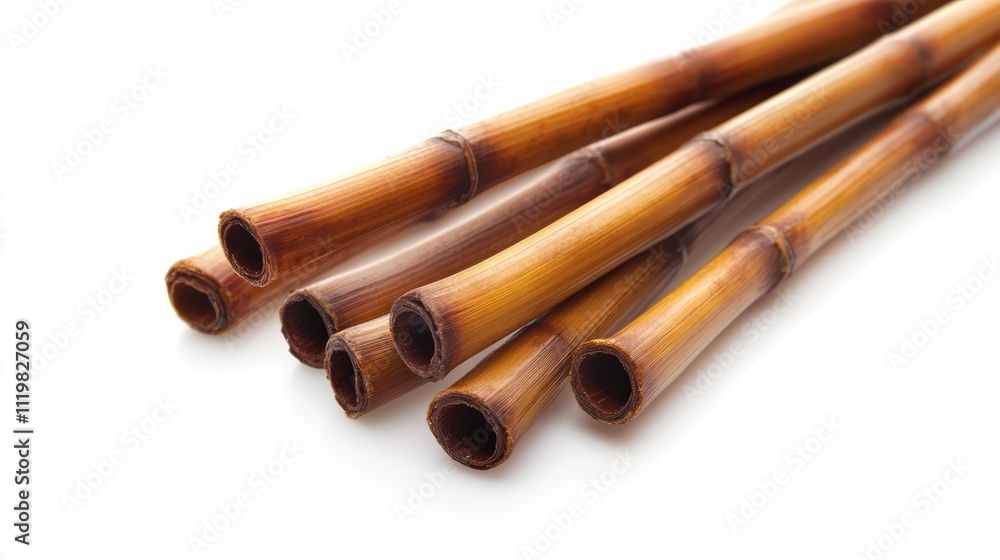 Bamboo straws stacked artistically on a clean white backdrop showcasing natural eco-friendly materials for sustainable living. Bamboo straws stacked artistically on a clean white backdrop showcasing natural eco-friendly materials for sustainable living.