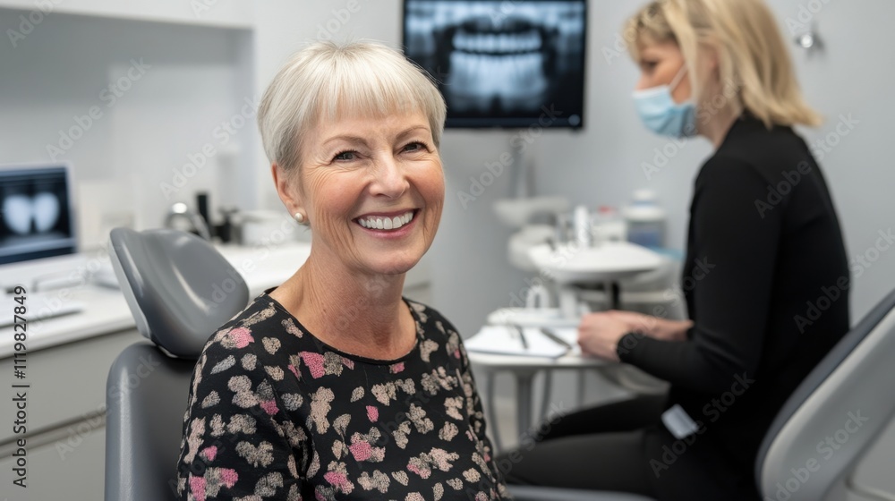 Smile of a Happy Senior Woman at the Dental Clinic with Hygienist Smile of a Happy Senior Woman at the Dental Clinic with Hygienist