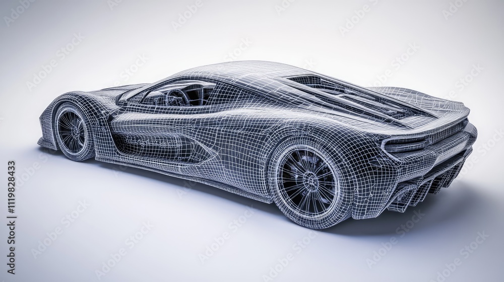 Naklejka premium Wireframe model of a futuristic sports car.