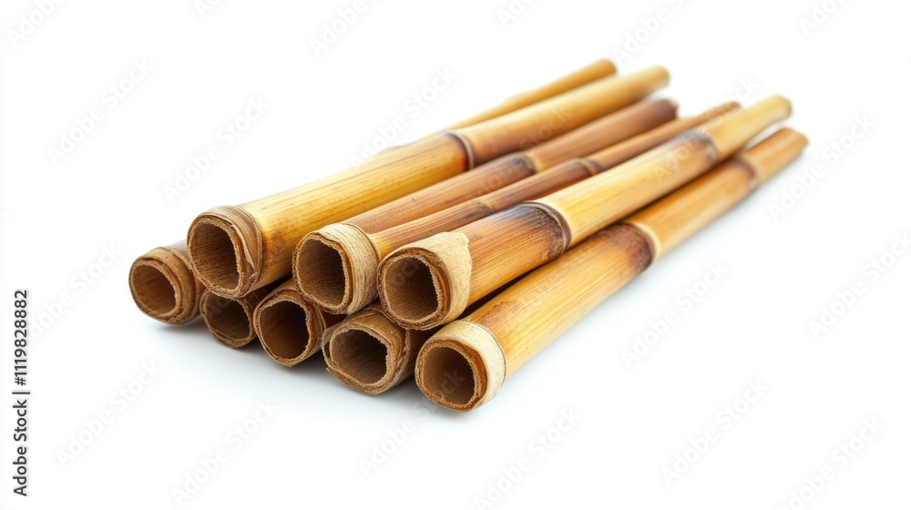 Bamboo straws arranged on a white background highlighting natural eco-friendly materials for sustainable living and beverage use Bamboo straws arranged on a white background highlighting natural eco-friendly materials for sustainable living and beverage use