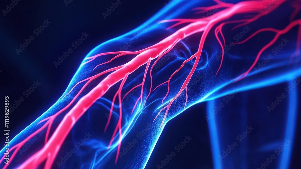 Conceptual visualization of varicose veins in the leg anatomy. Conceptual visualization of varicose veins in the leg anatomy.