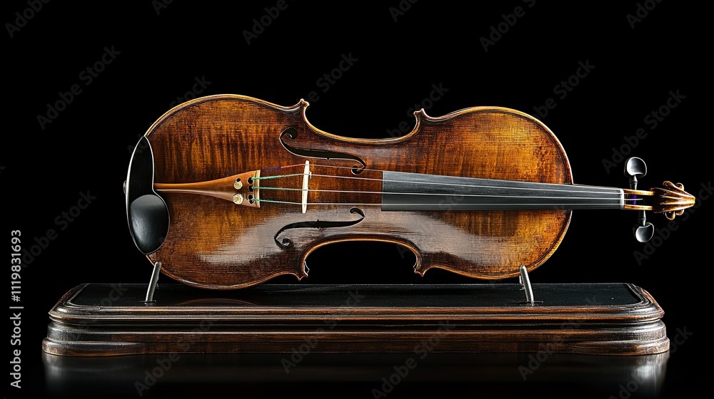 Fototapeta premium Antique Violin Displayed On Wooden Stand
