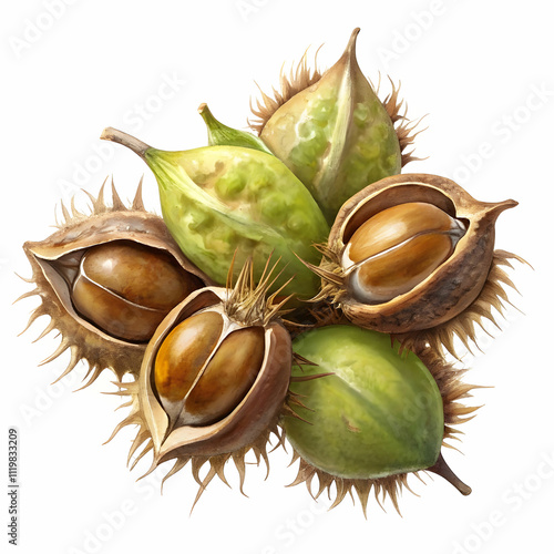 castor seeds on white background