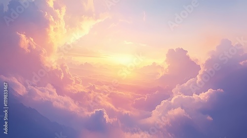 Dramatic clouds against a serene sunset creating a peaceful, aesthetic ambiance in the golden hour sky