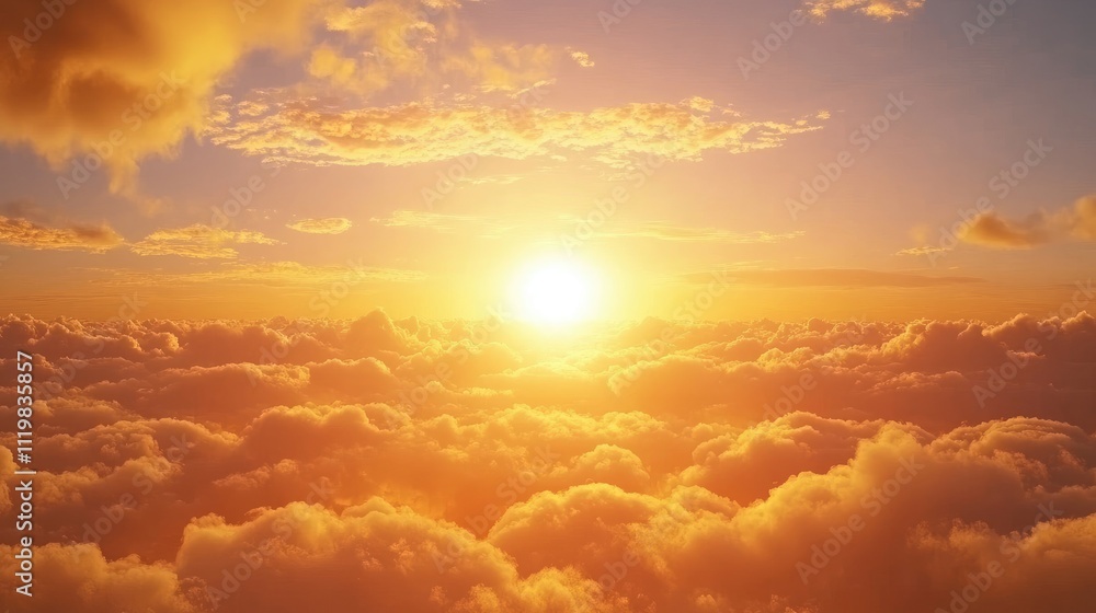 Serene golden hour sunset casting warm tones over fluffy clouds and illuminating the sky with vibrant colors and soft cloud formations Serene golden hour sunset casting warm tones over fluffy clouds and illuminating the sky with vibrant colors and soft cloud formations