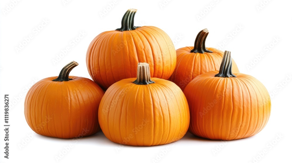 Assorted pumpkins stacked in a pyramid arrangement isolated on a clean white background for autumn and harvest themed designs Assorted pumpkins stacked in a pyramid arrangement isolated on a clean white background for autumn and harvest themed designs