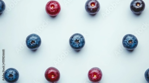 Fresh blueberries and red berries arranged on a light background showcasing vibrant colors and textures of natural fruits. photo