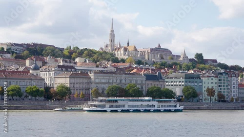 The Matthias Church and the Fishermen's Bastion, Buda side waterfront in Budapest, Hungary