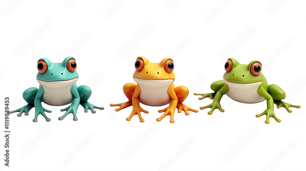 Fototapeta premium Colorful Cartoon Frogs Illustration with Transparent Background for Design Elements and Overlays