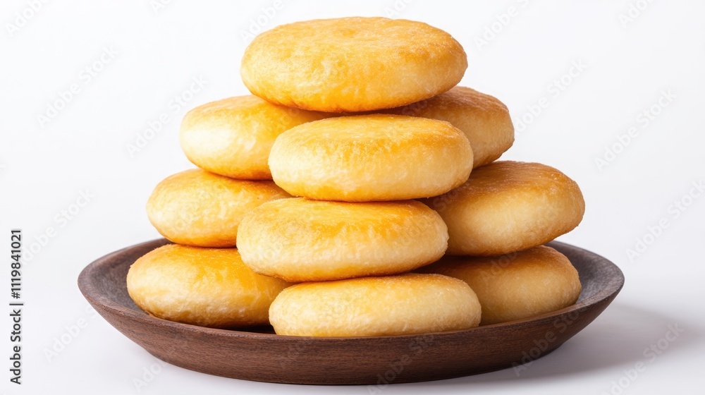 Festively stacked blinis on a wooden plate showcasing golden round dough products made with milk and eggs perfect for celebrations Festively stacked blinis on a wooden plate showcasing golden round dough products made with milk and eggs perfect for celebrations