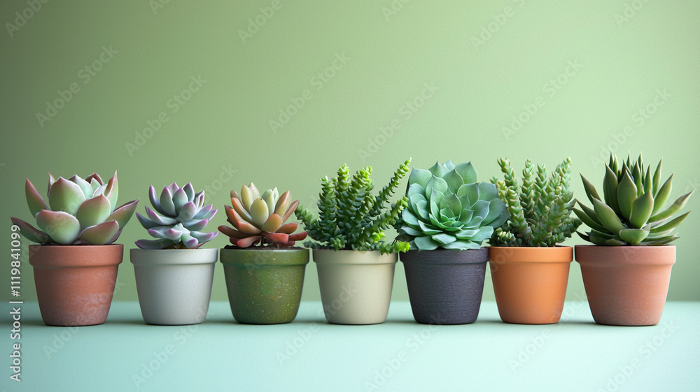 Lush succulents in various pots, showcasing vibrant colors and textures Lush succulents in various pots, showcasing vibrant colors and textures