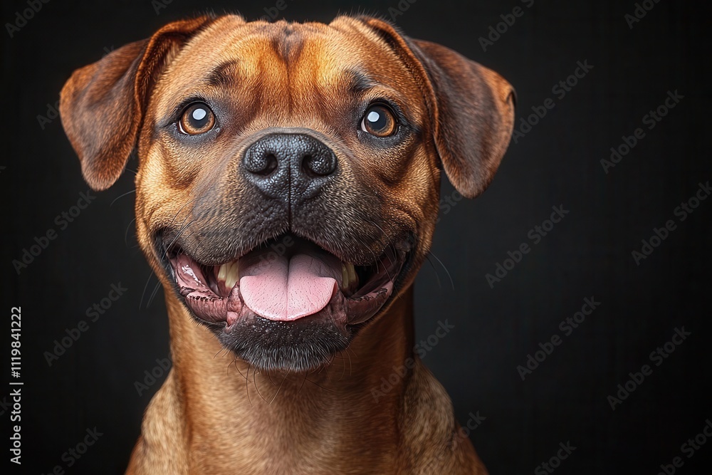 Cheerful Pup with Warm Eyes Against Dark Background Cheerful Pup with Warm Eyes Against Dark Background