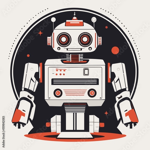 Retro Futuristic Robot in a Minimalistic Cartoon Style Design