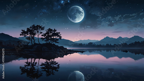 Serene Anime Moonlit Landscape
