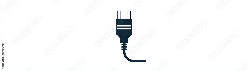 A black electrical plug with two prongs and a connected cord against a white background. A black electrical plug with two prongs and a connected cord against a white background.