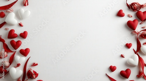 A series of love quotes written in elegant calligraphy, framed by red and pink hearts, on a plain white background