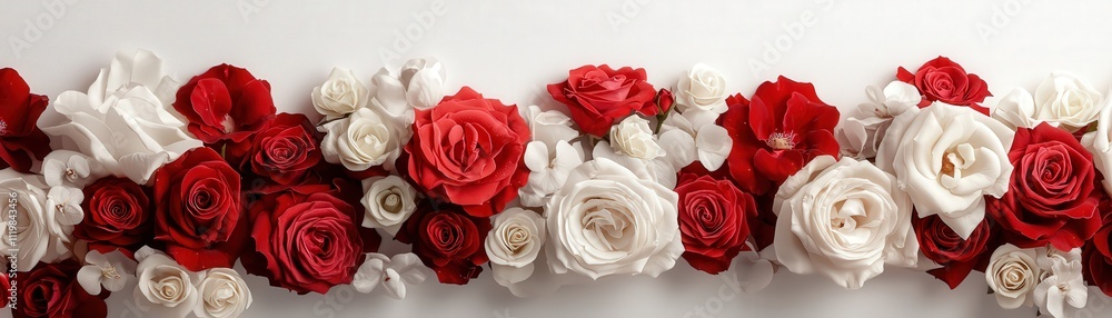 A bouquet of red and white roses is arranged in a row A bouquet of red and white roses is arranged in a row