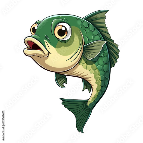 Big bass fish cartoon for tshirt Isolated on White
