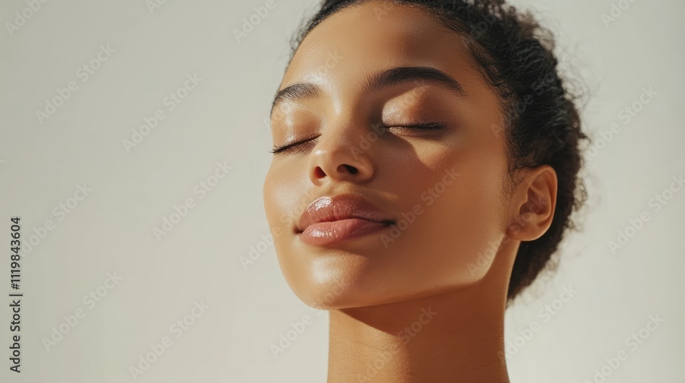 Serene Beauty Spa Portrait of a Young Woman with Smooth Skin Against a Neutral Background Emphasizing Skincare and Relaxation Theme Serene Beauty Spa Portrait of a Young Woman with Smooth Skin Against a Neutral Background Emphasizing Skincare and Relaxation Theme