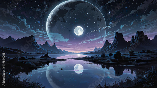 Serene Anime Moonlit Landscape