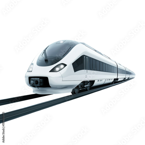 Sleek modern train on tracks against black background