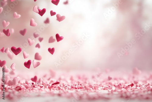 Soft Romantic Backdrop with Falling Hearts