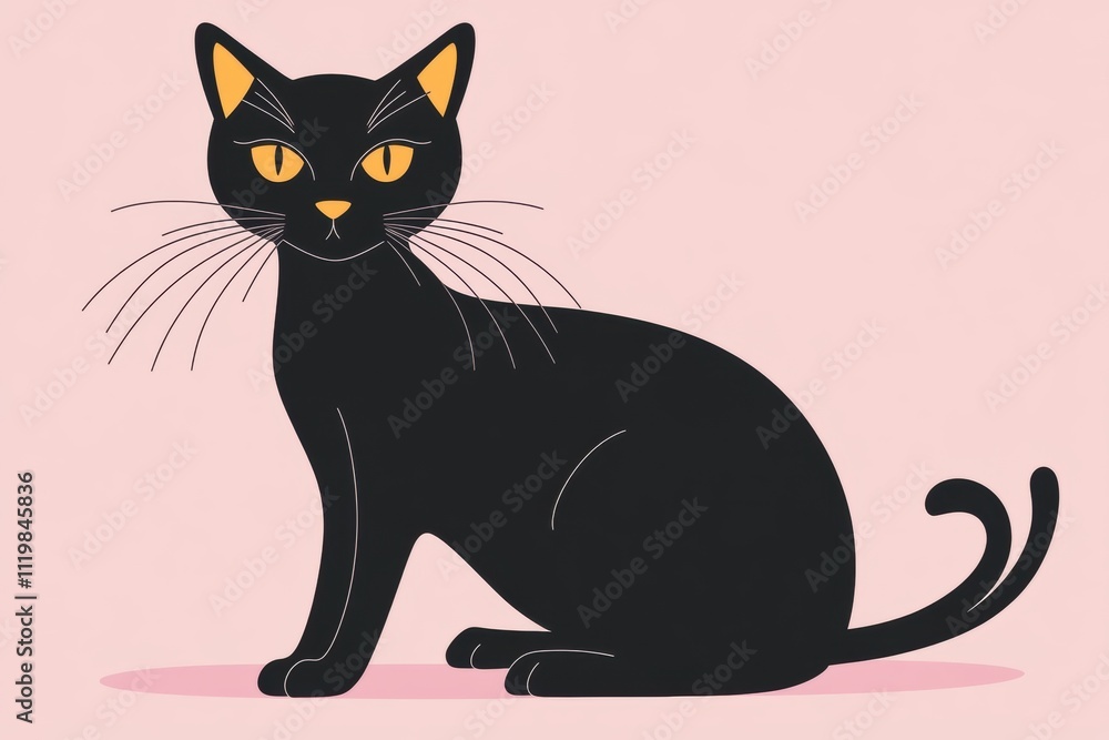 Charming black cat illustration digital artwork stylish design minimalist environment creative concept for pet lovers Charming black cat illustration digital artwork stylish design minimalist environment creative concept for pet lovers