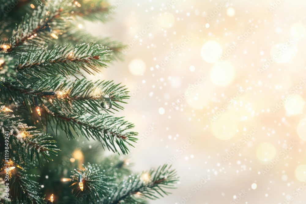 Beautiful Evergreen Tree Close-Up with Soft Lights Beautiful Evergreen Tree Close-Up with Soft Lights