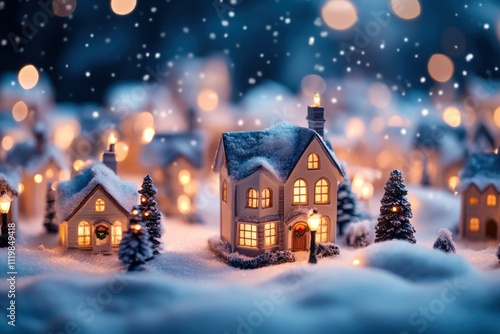 Charming Winter Scene with Miniature Houses at Night