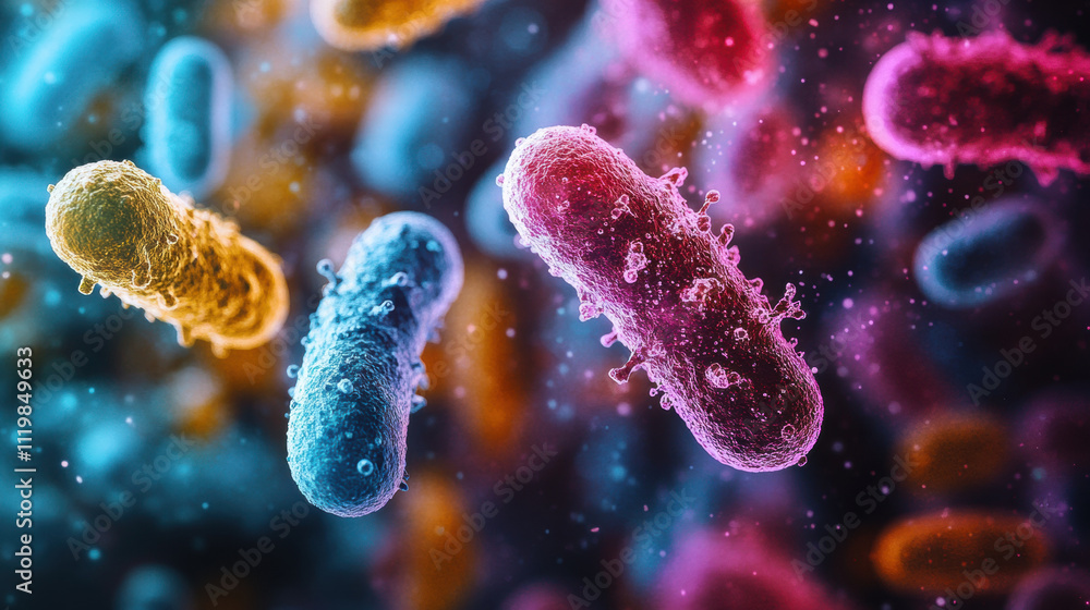 Colorful microscopic bacteria with vibrant details Colorful microscopic bacteria with vibrant details