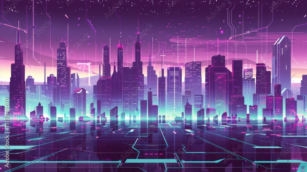 Obraz premium Futuristic Cityscape with Neon Lights