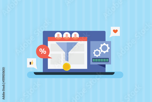 Conversion Optimization for website landing page, Website sales funnel, Conversion funnel, Landing page, Check out page. Vector illustration concept.