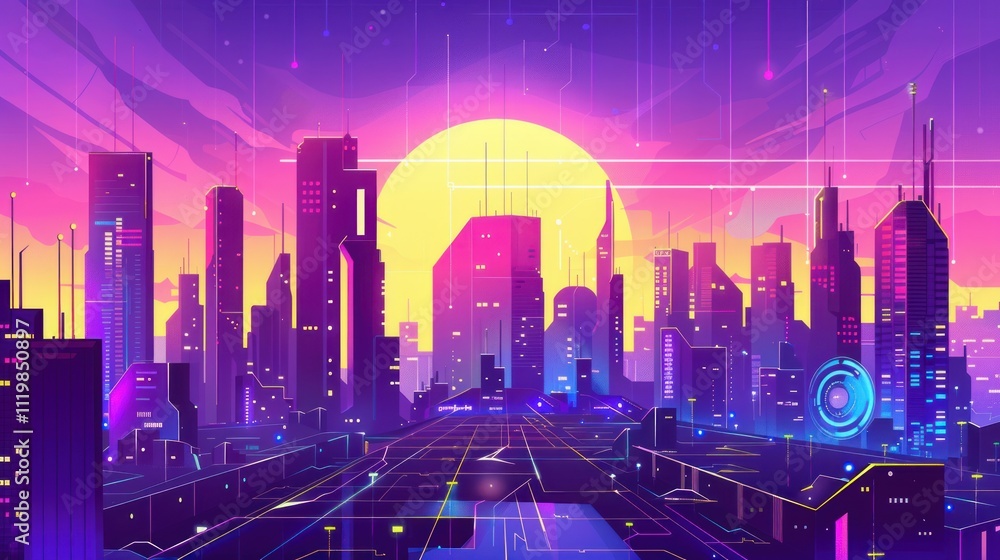 Obraz premium Futuristic Cityscape at Sunset