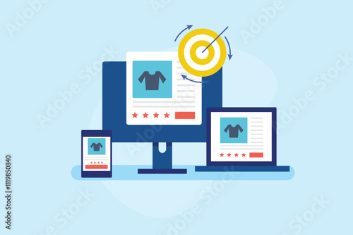 Remarketing ad campaign, Retargeting advertising technology, Website visitors targeted by ad campaign. Vector illustration concept.