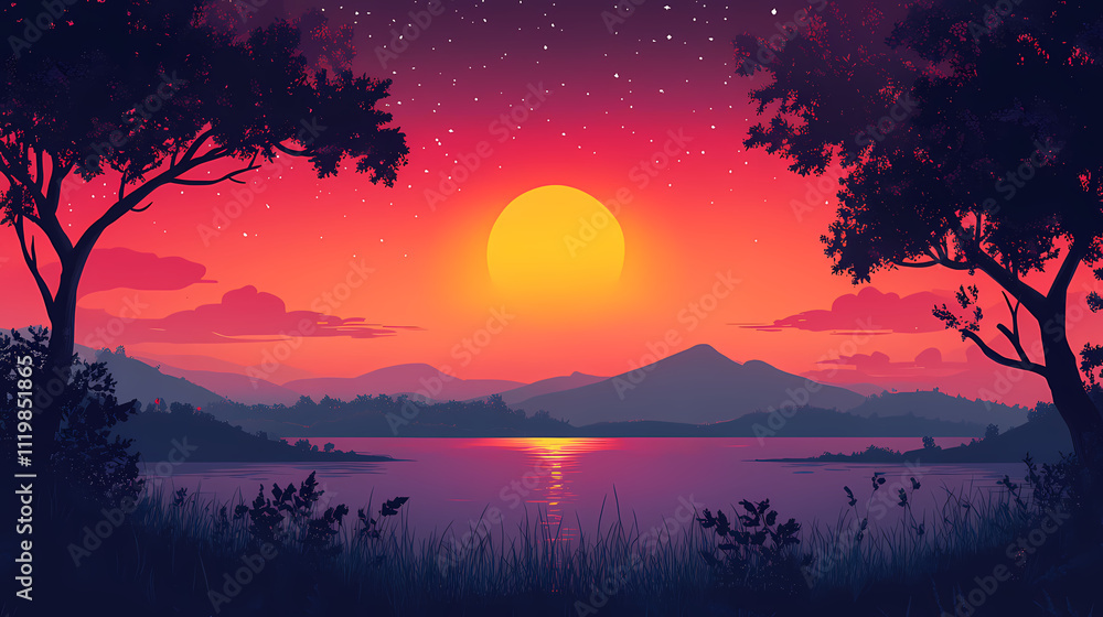 Fiery sunset sky background. Twilight. Illustration Fiery sunset sky background. Twilight. Illustration