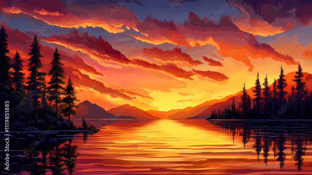 Fiery sunset sky background. Twilight. Illustration Fiery sunset sky background. Twilight. Illustration