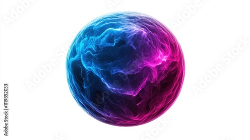 A vibrant, abstract sphere featuring swirling blue and pink colors, creating a sense of energy and movement.