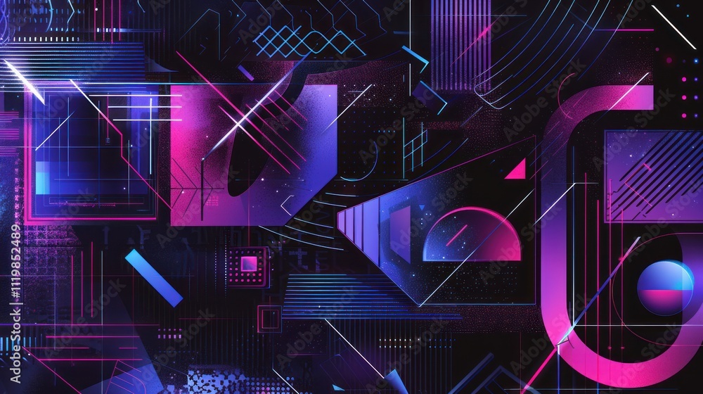 Abstract Geometric Design With Neon Lights and Patterns Abstract Geometric Design With Neon Lights and Patterns