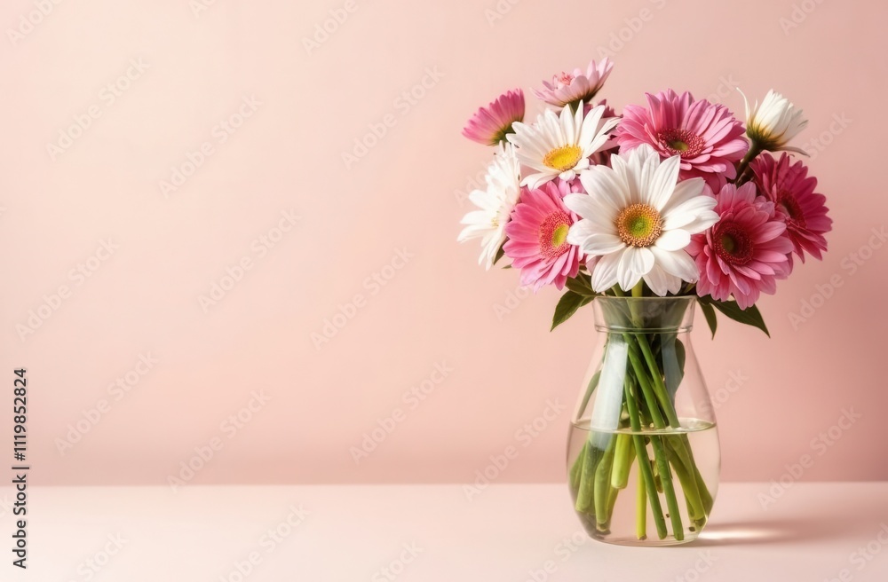 A vase holds a delightful arrangement of pink and white daisies A vase holds a delightful arrangement of pink and white daisies