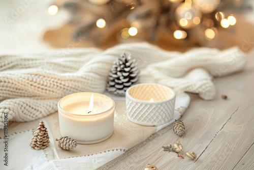 Christmas Home Decor: White Tree and Winter Pine Cone Arrangement – Ideal for Holiday Promotions