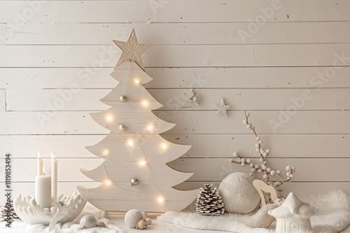 Christmas Home Decor: White Tree and Winter Pine Cone Arrangement – Ideal for Holiday Promotions