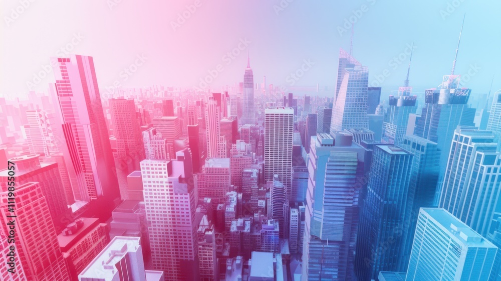 Fototapeta premium Cityscape with Pink and Blue Gradient