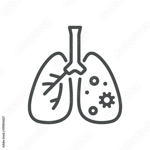 Lung Pollution Line Icon. Vector Thin Outline Illustration of Damaged Lungs with Airborne Contaminants, Health and Environmental Awareness Symbol