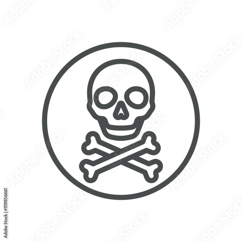 Toxic Danger Line Icon. Vector Thin Outline Illustration of Skull and Crossbones Warning Sign, Hazardous Materials Symbol for Safety and Environmental Awareness